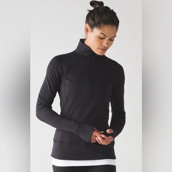 Lululemon Rush Hour 1/2 Zip Black Thumb Holes Size 4 - Picture 1 of 14